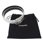 Chanel Belt Leather Rhinestone White Silver 75/30 CC Logo — view 6