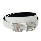 Chanel Belt Leather Rhinestone White Silver 75/30 CC Logo