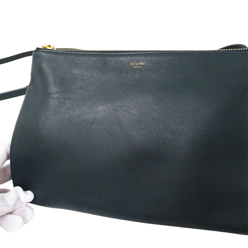 Celine Shoulder Bag Trio Large Leather Green Pochette Small — view 7