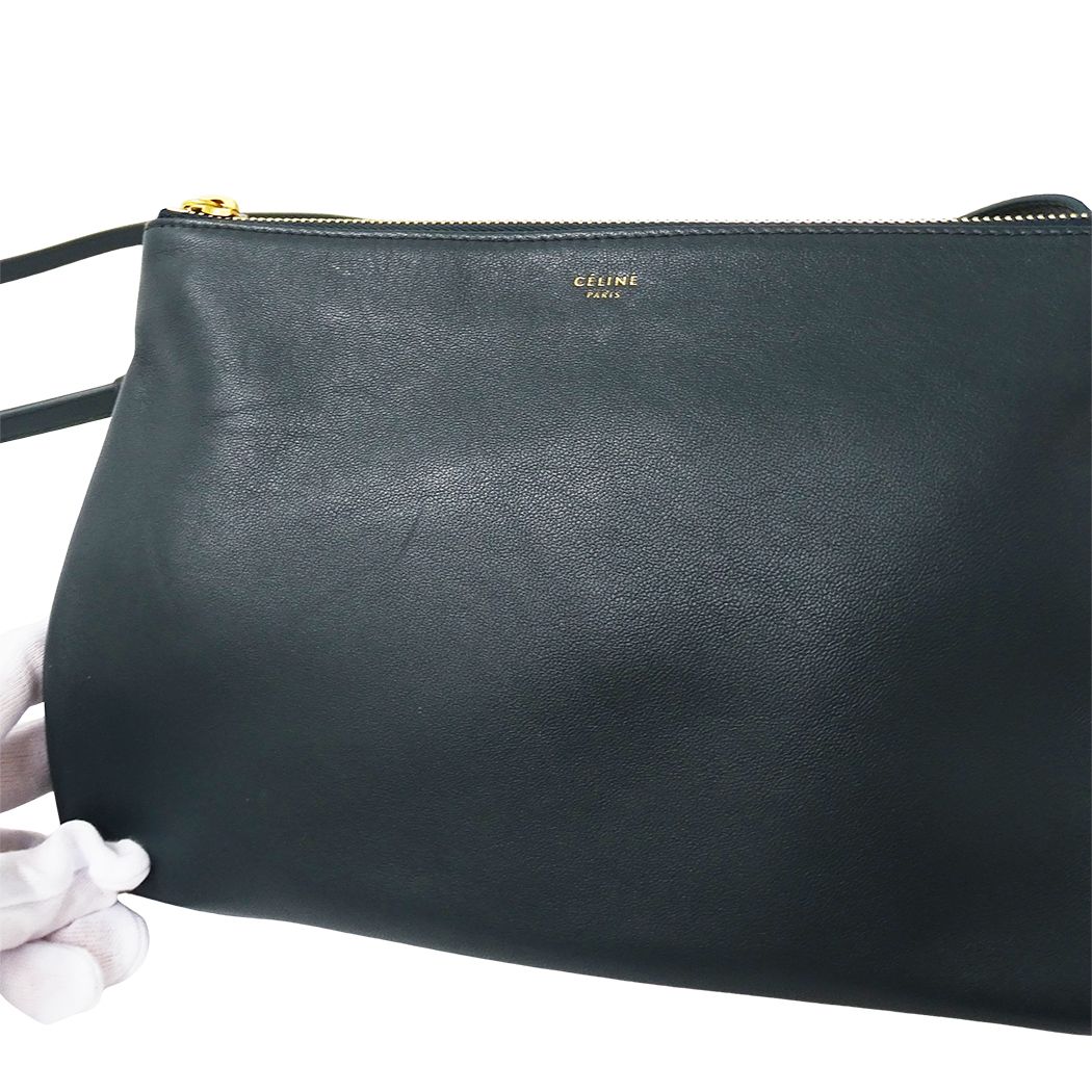 Celine Shoulder Bag Trio Large Leather Green Pochette Small — view 7