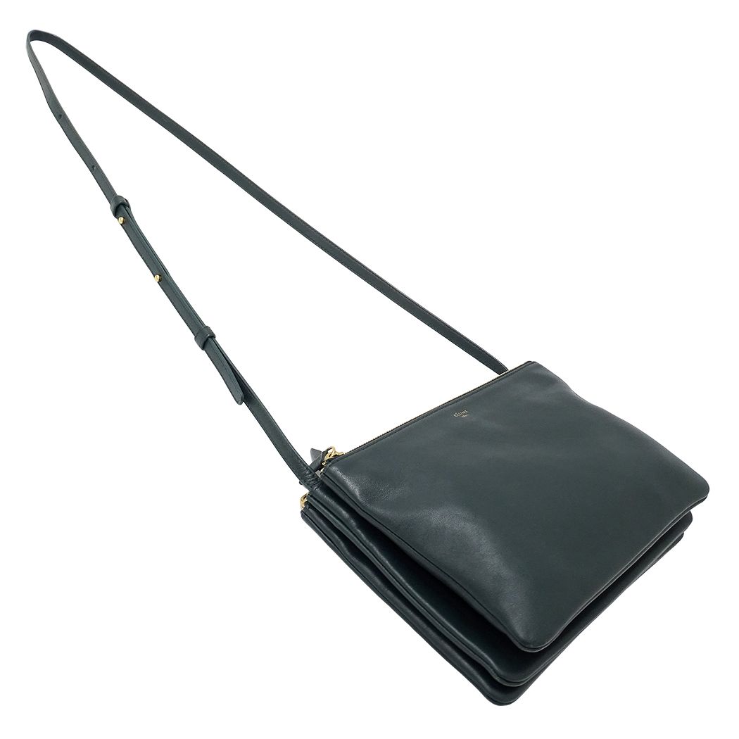 Celine Shoulder Bag Trio Large Leather Green Pochette Small — view 4