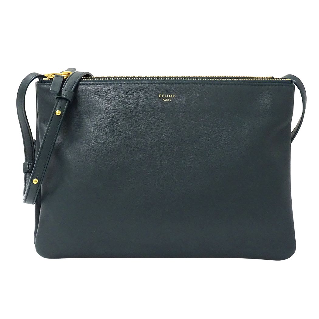 Celine Shoulder Bag Trio Large Leather Green Pochette Small