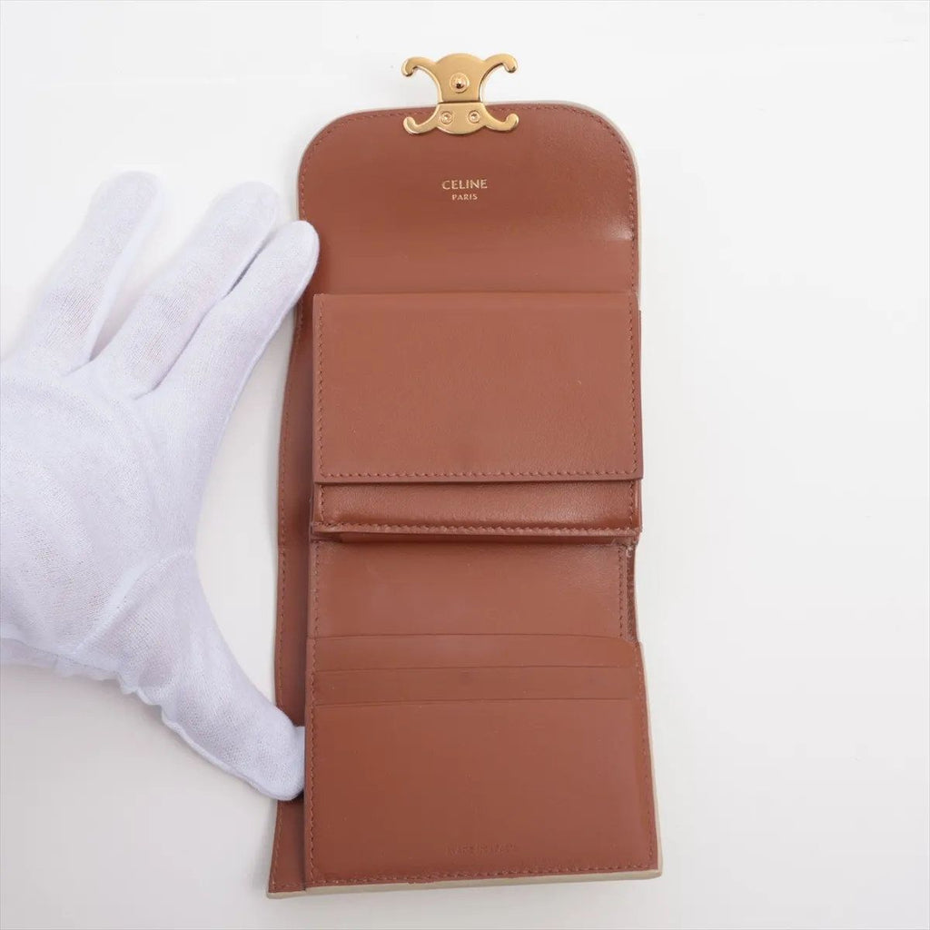 Celine Triomphe Small Flap Wallet Leather Trifold Compact — view 5