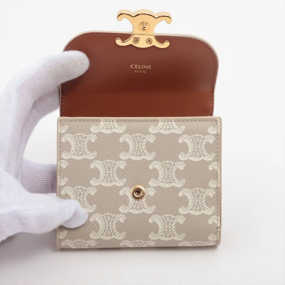 Celine Triomphe Small Flap Wallet Leather Trifold Compact — view 3
