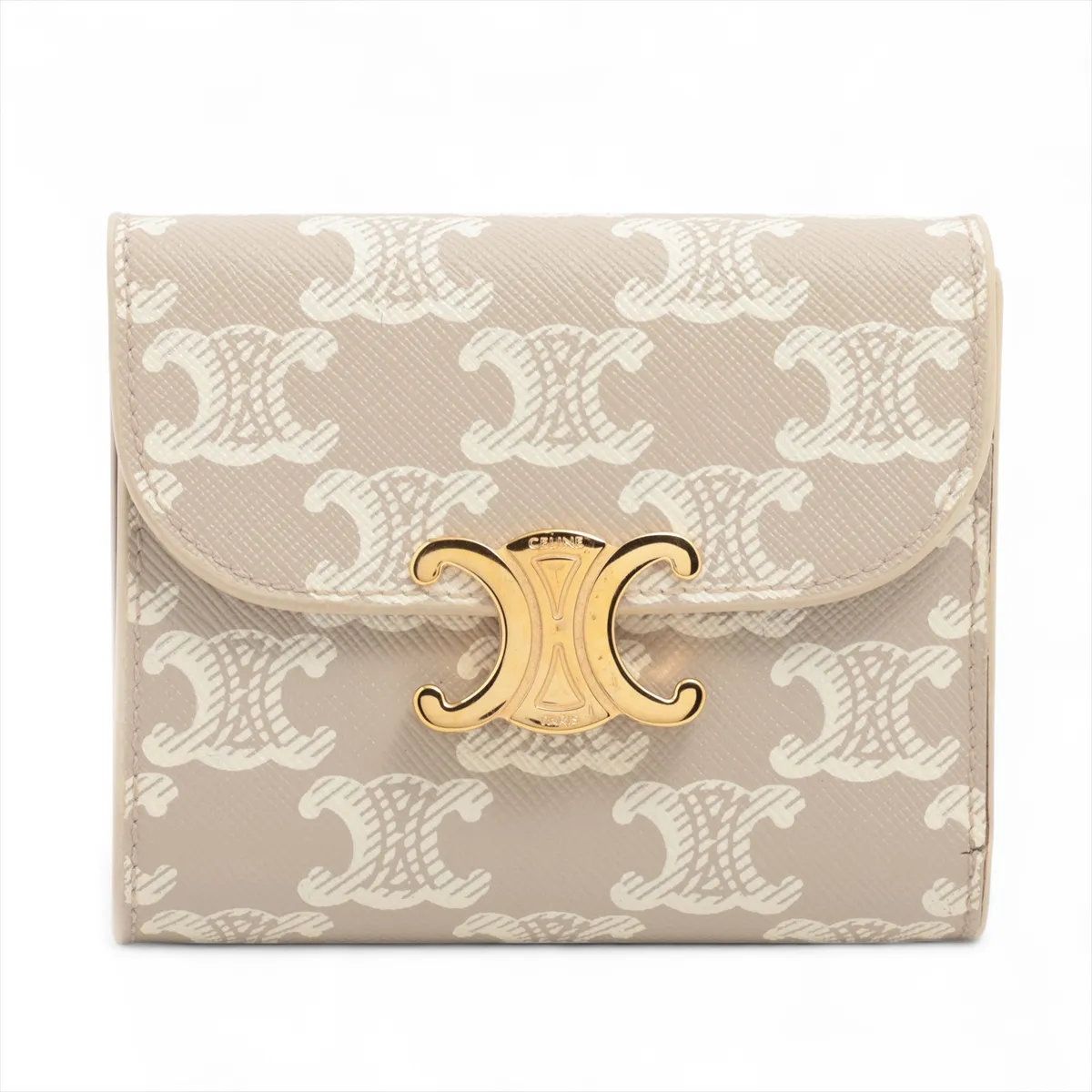 Celine Triomphe Small Flap Wallet Leather Trifold Compact