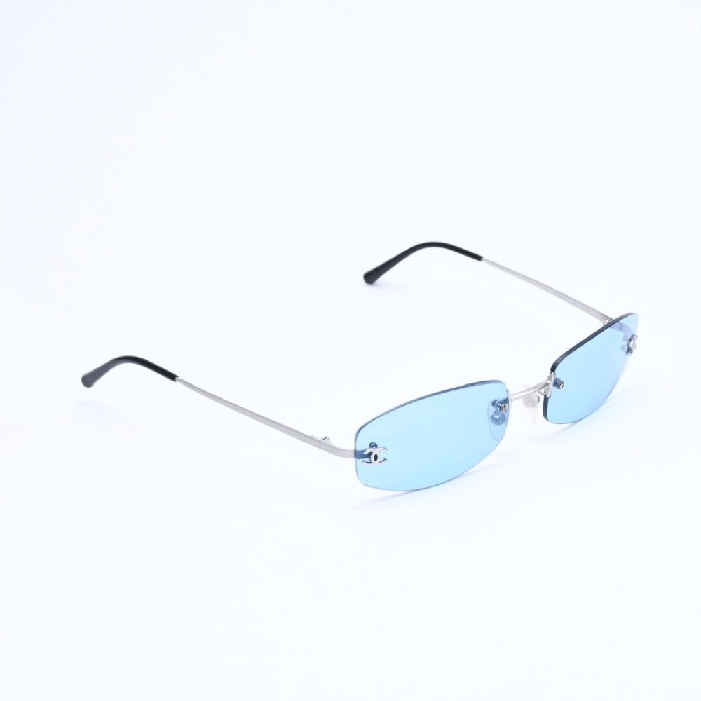 Chanel Rimless Sunglasses Eyewear CC Logo Blue Silver — view 4