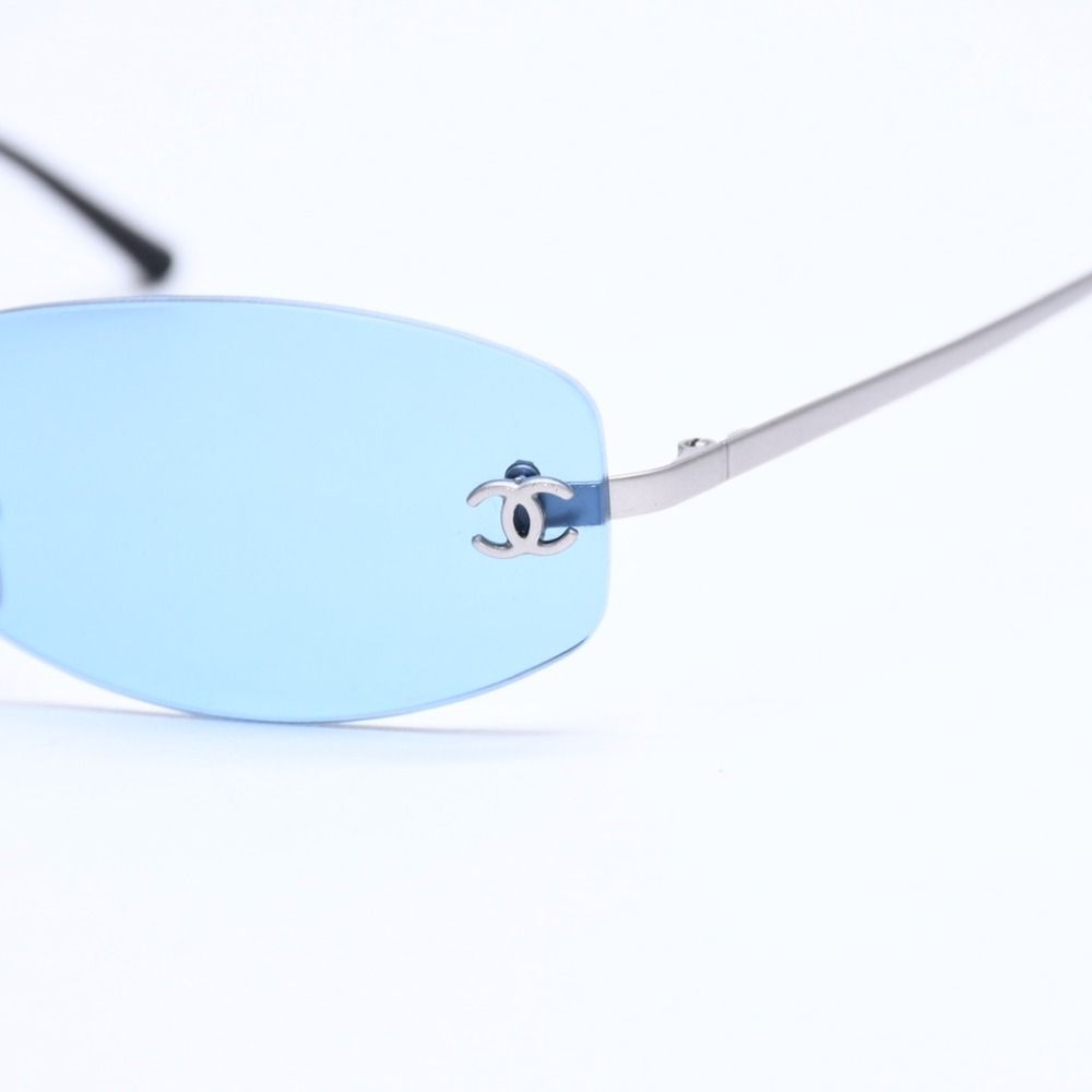 Chanel Rimless Sunglasses Eyewear CC Logo Blue Silver — view 7