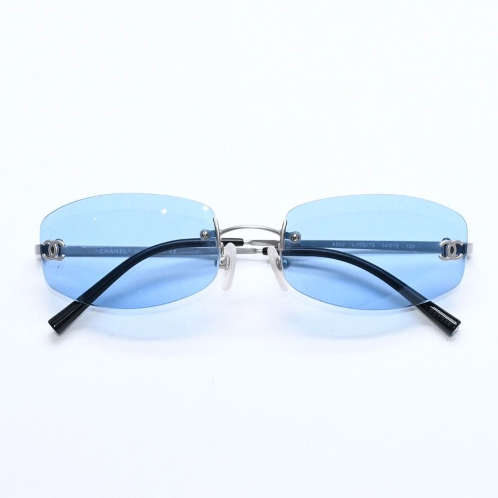 Chanel Rimless Sunglasses Eyewear CC Logo Blue Silver — view 2