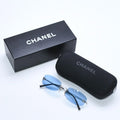 Chanel Rimless Sunglasses Eyewear CC Logo Blue Silver