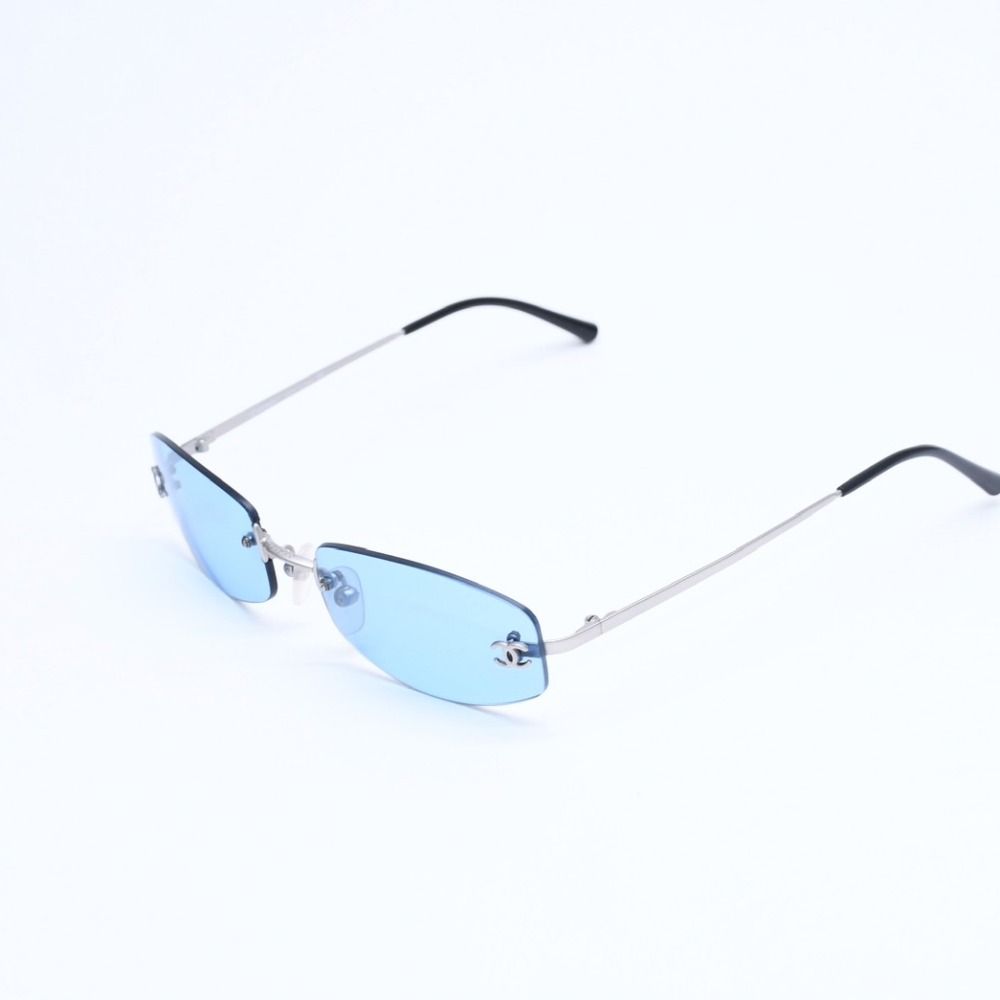Chanel Rimless Sunglasses Eyewear CC Logo Blue Silver — view 3