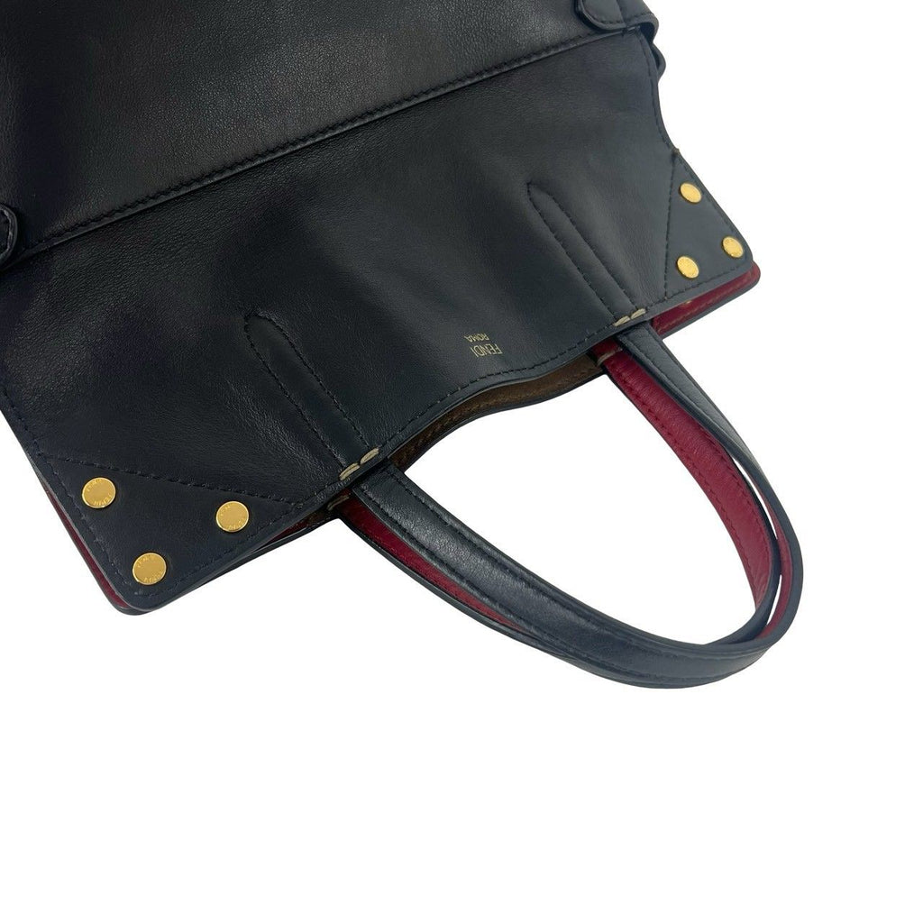 Fendi Flip Logo Suede Leather 2-Way Shoulder Bag Black Brown Red — view 4