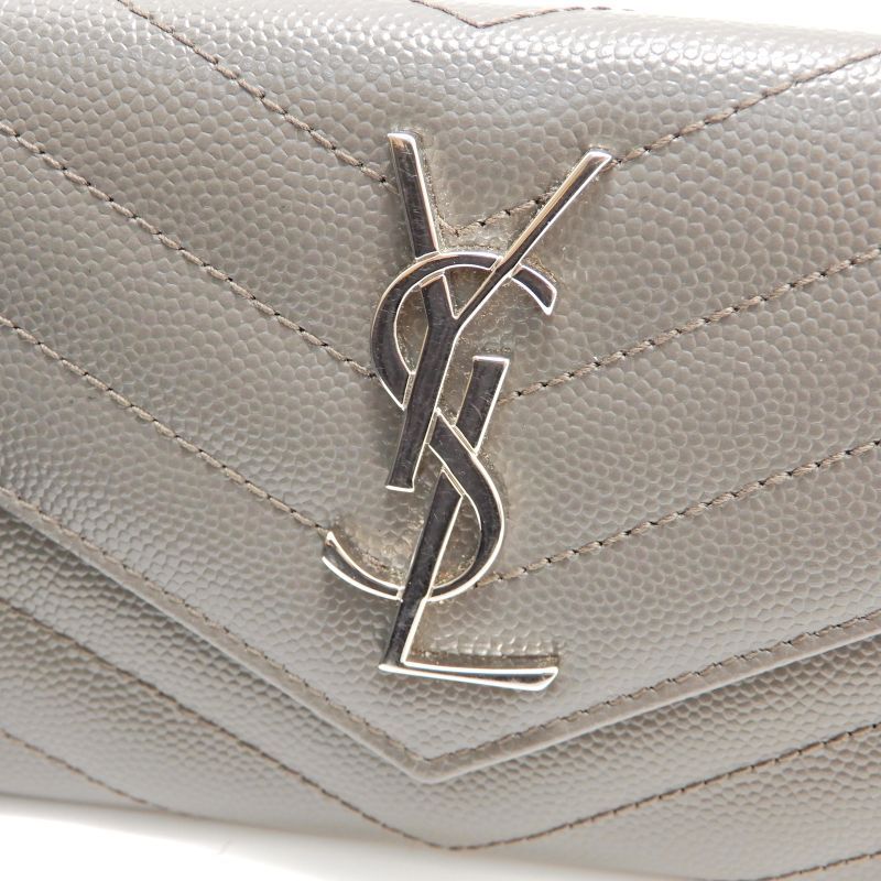 Saint Laurent Small Envelope Wallet Leather Gray Silver — view 6
