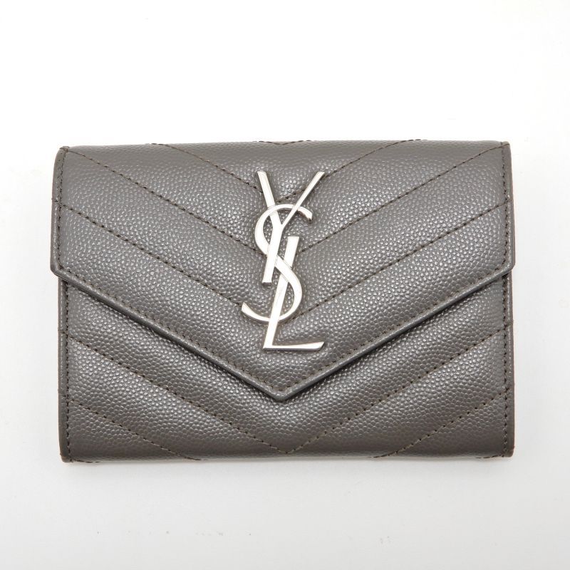 Saint Laurent Small Envelope Wallet Leather Gray Silver