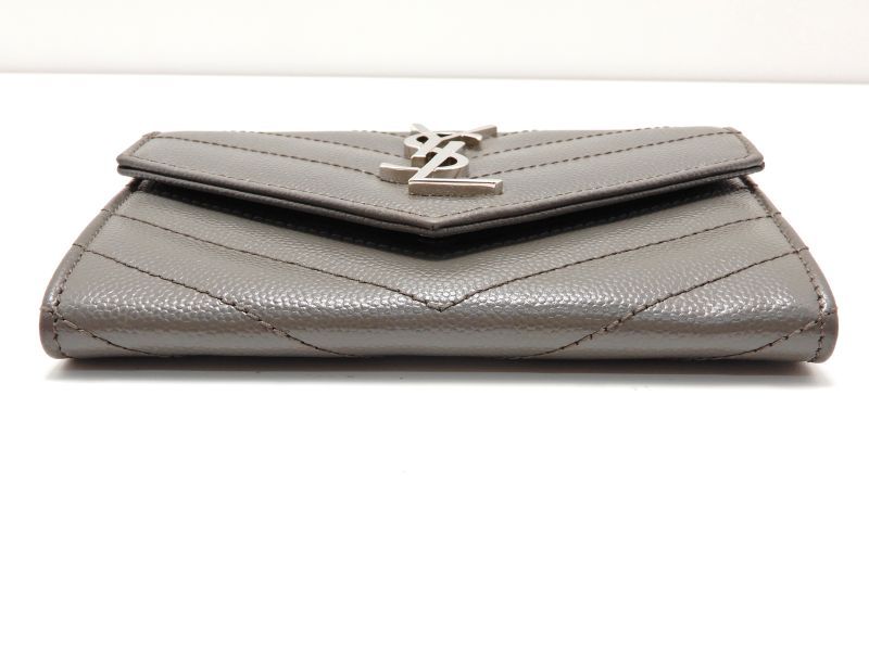 Saint Laurent Small Envelope Wallet Leather Gray Silver — view 3