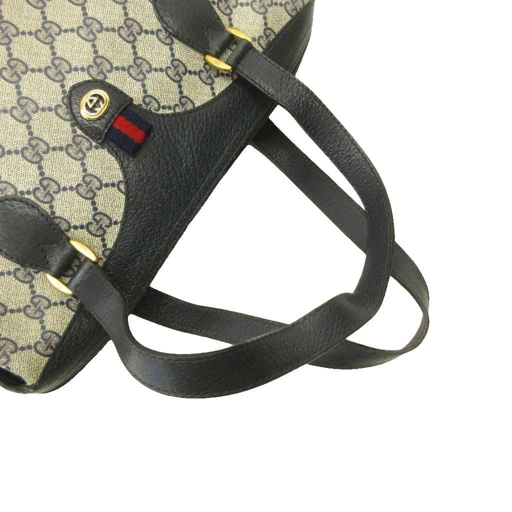 Gucci Vintage Tote Bag GG All Over Print Sherry Line Leather Beige Black — view 5