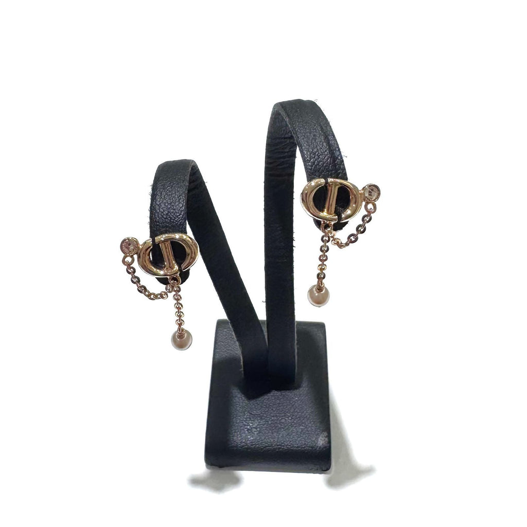 Dior Earrings CD Logo Pink Gold Crystal Faux Pearl — view 2