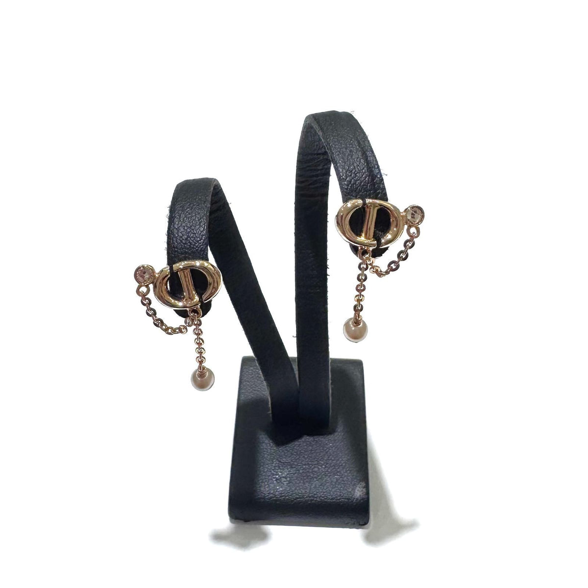 Dior Earrings CD Logo Pink Gold Crystal Faux Pearl — view 2