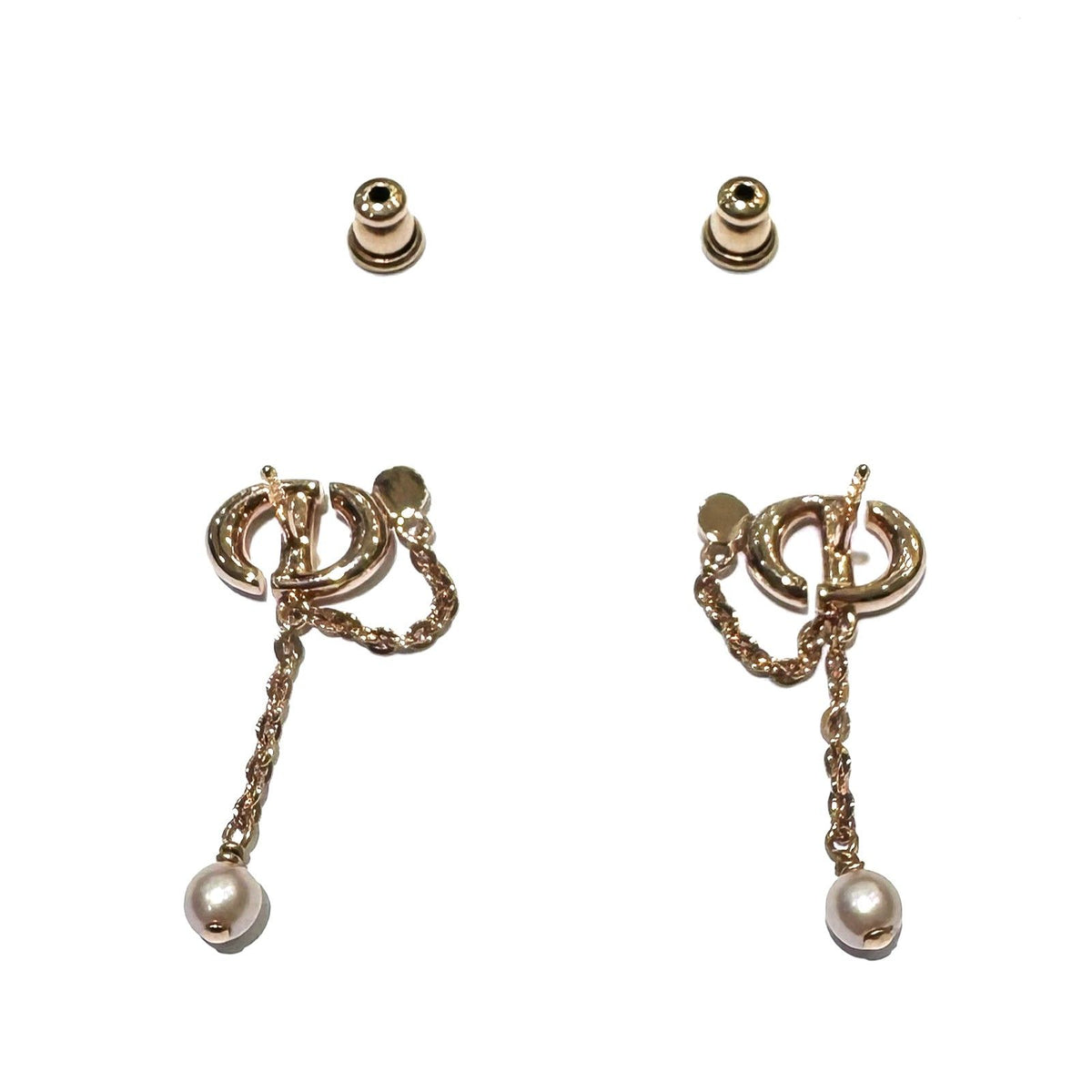 Dior Earrings CD Logo Pink Gold Crystal Faux Pearl — view 3