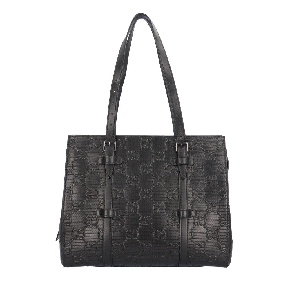 Gucci Medium GG Embossed Tote Bag Black