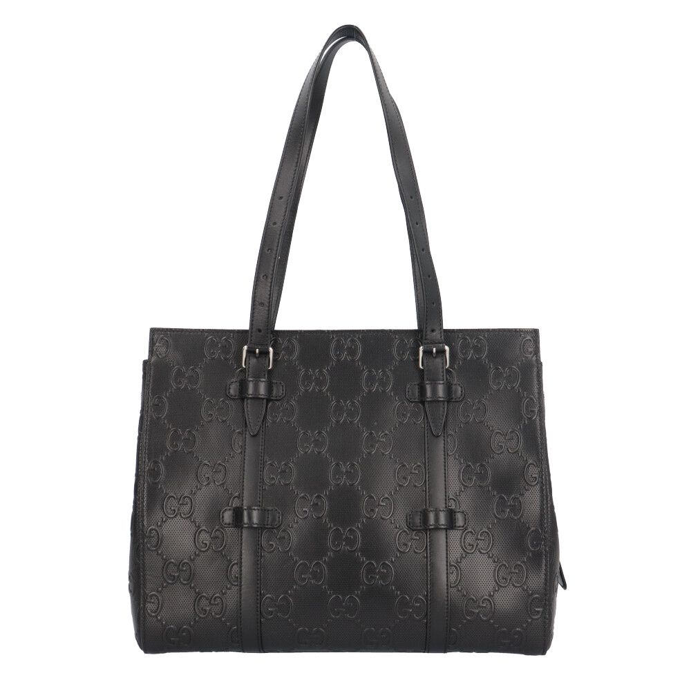 Gucci Medium GG Embossed Tote Bag Black — view 3
