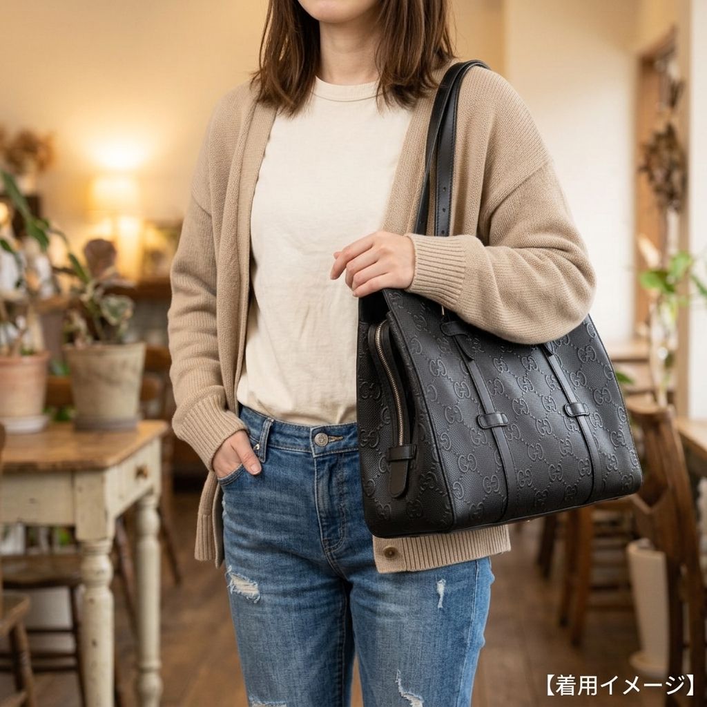 Gucci Medium GG Embossed Tote Bag Black — view 8