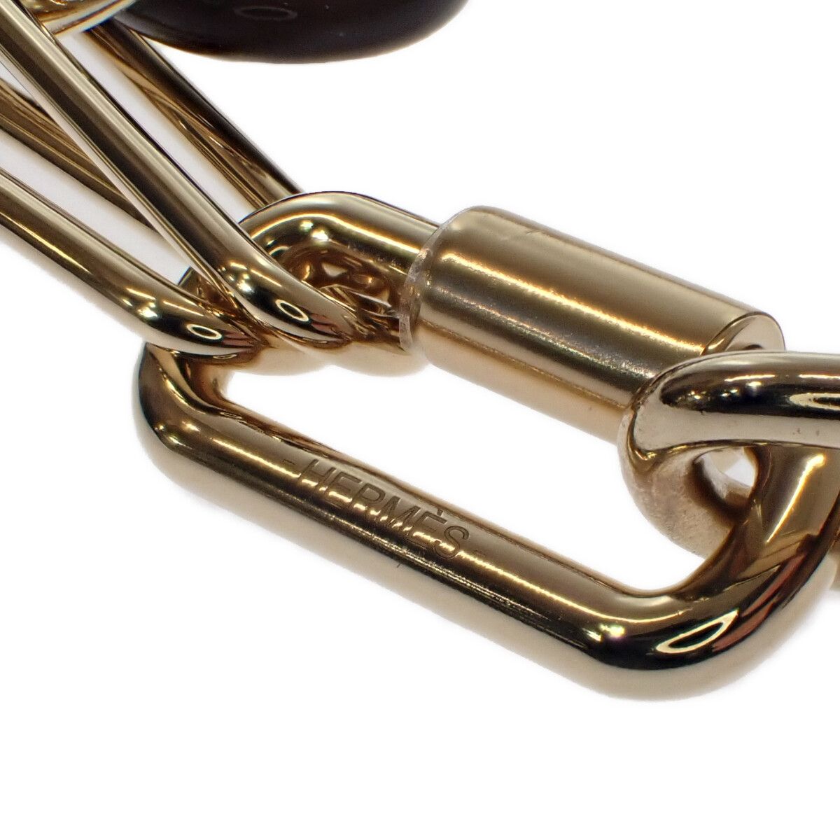 Hermes Amulette Padlock GM Necklace Buffalo Horn Brown Gold