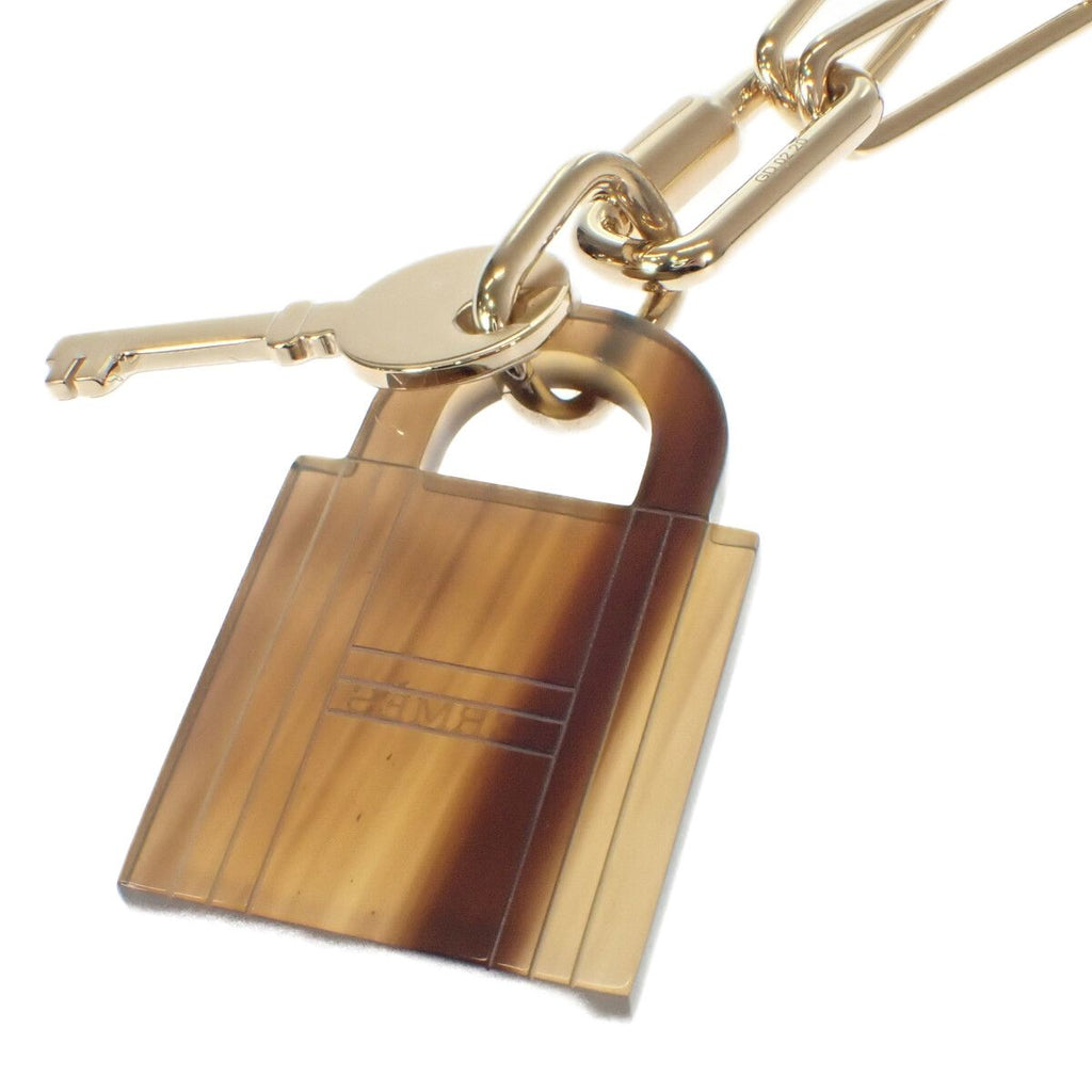 Hermes Amulette Padlock GM Necklace Buffalo Horn Brown Gold