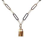 Hermes Amulette Padlock GM Necklace Buffalo Horn Brown Gold