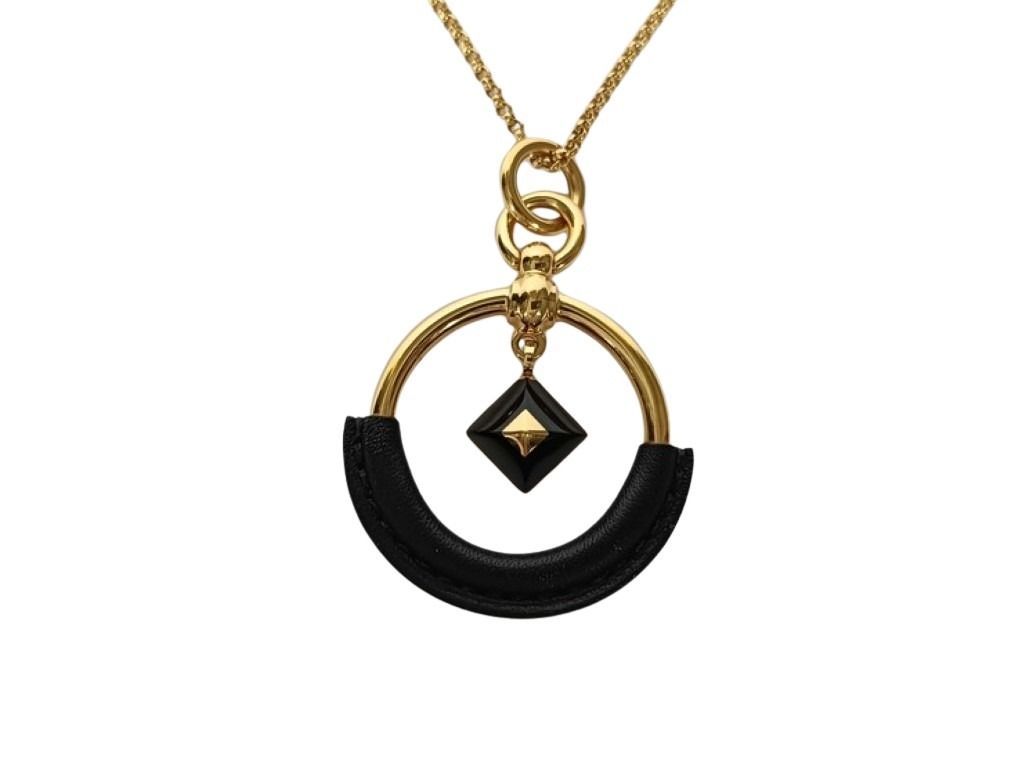 Hermes Necklace Loop Medor PM Gold Black Metal Leather