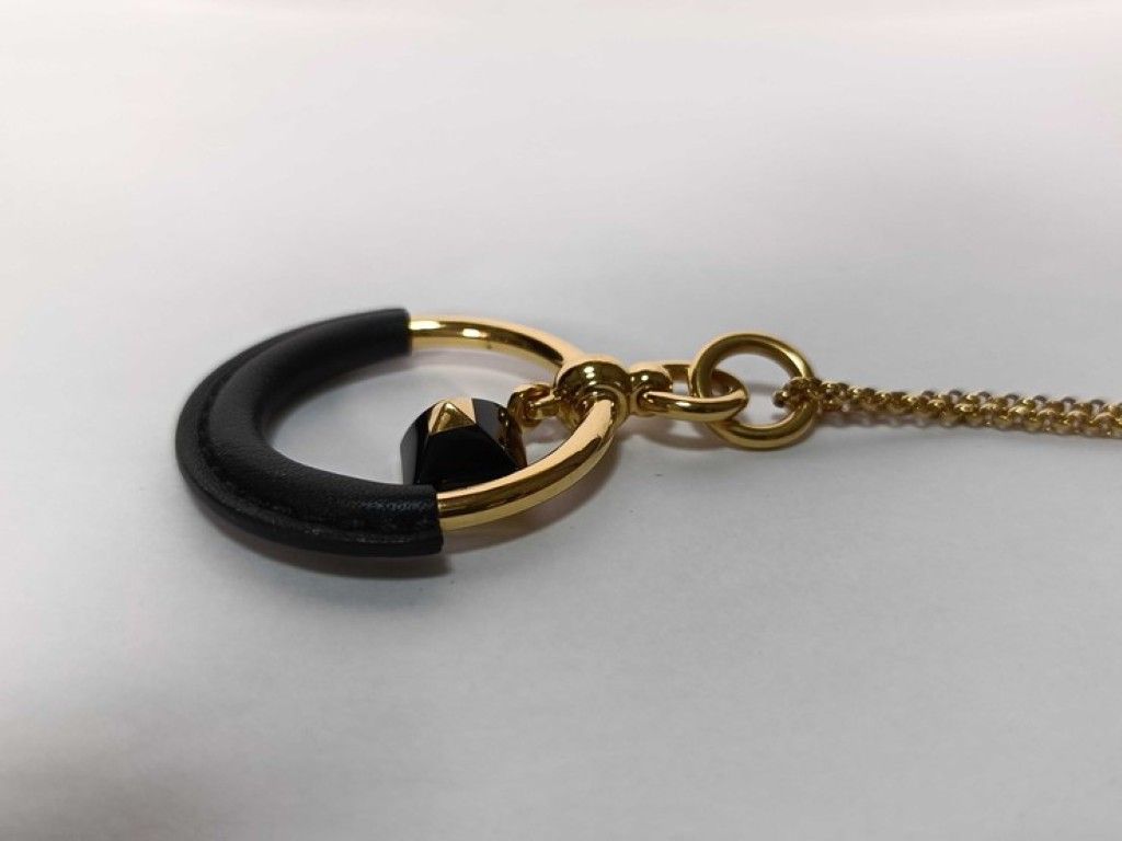 Hermes Necklace Loop Medor PM Gold Black Metal Leather — view 2