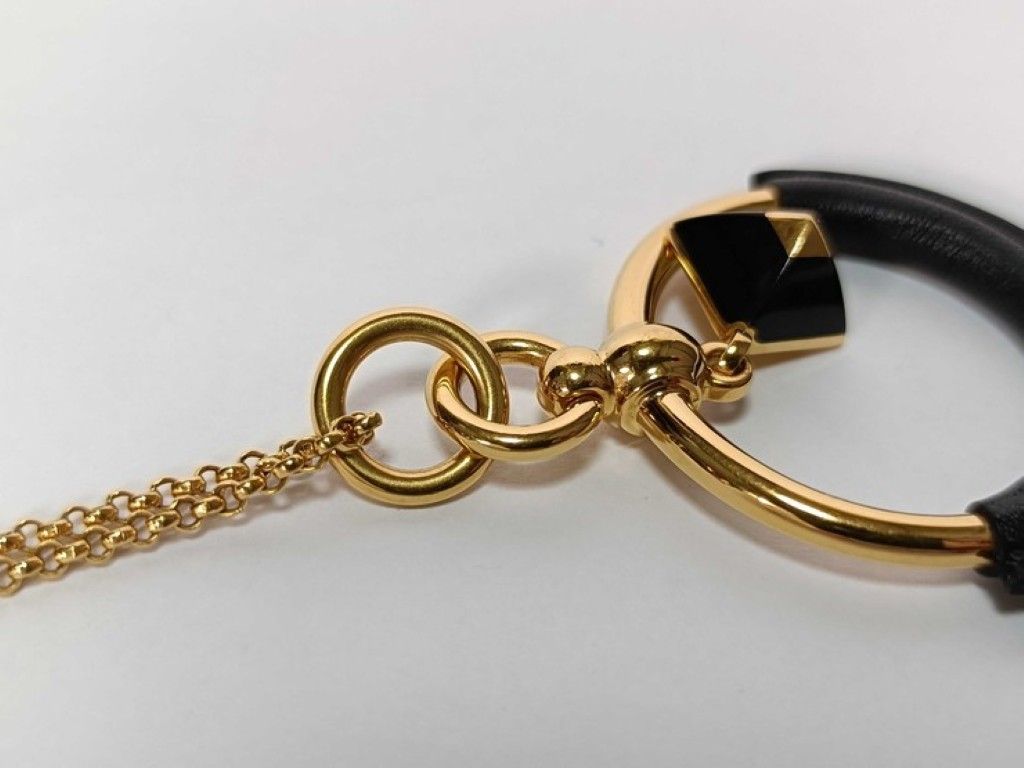 Hermes Necklace Loop Medor PM Gold Black Metal Leather — view 7