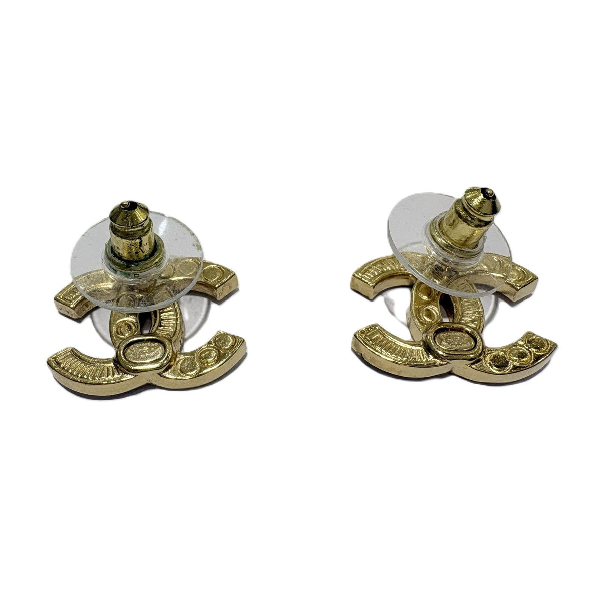 Chanel CC Logo Rhinestone P Metal Earrings Gold Plated — view 2