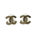 Chanel CC Logo Rhinestone P Metal Earrings Gold Plated
