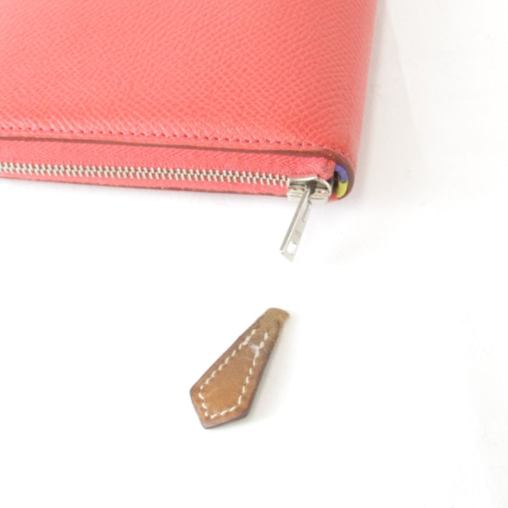 Hermes Some Defects Azap Silk'in Wallet Leather Silk Red — view 7