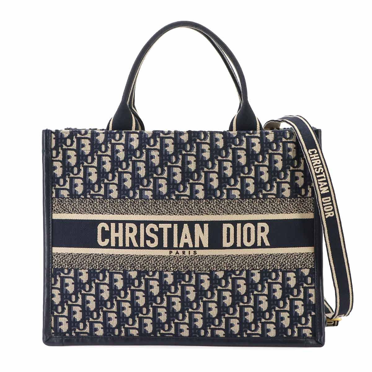 Dior Oblique Book Tote Bag Medium Canvas Navy