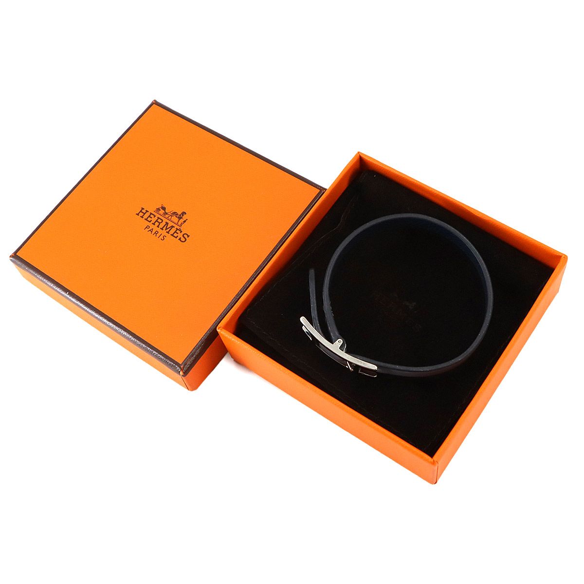 Hermes Behapi Double Tour Reversible Bracelet Swift Epsom Blue Run Navy T4 — view 2