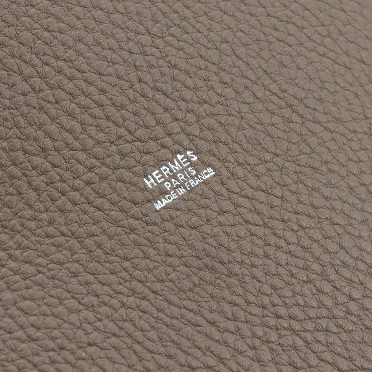 Hermes Mangeoire MM Hand Bag Taurillon Clemence Etoupe — view 7