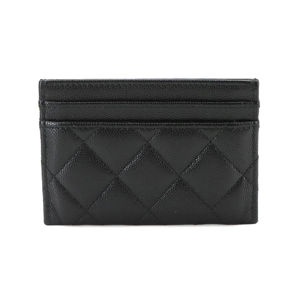 Chanel Quilted Card Case Business Caviar Leather Black Gold — view 3