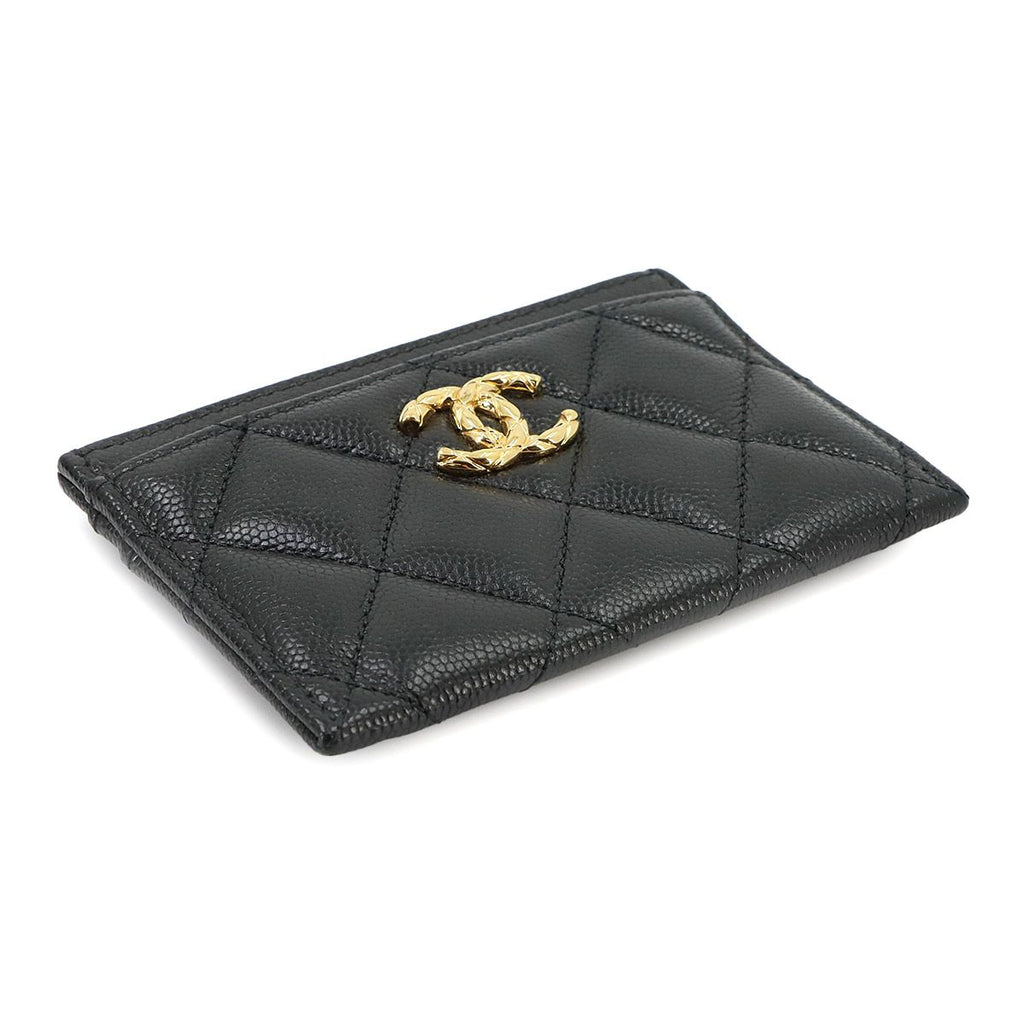 Chanel Quilted Card Case Business Caviar Leather Black Gold — view 4