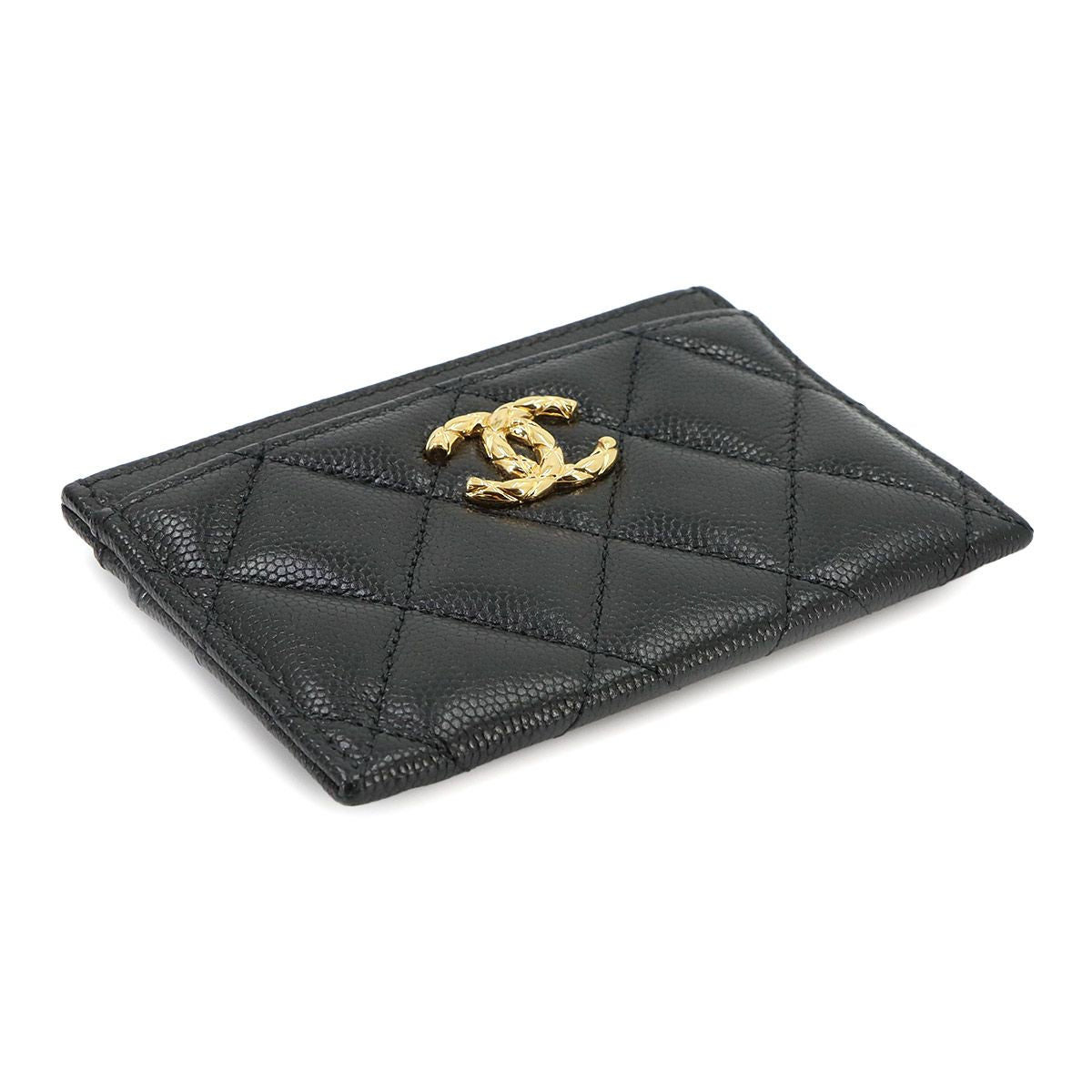 Chanel Quilted Card Case Business Caviar Leather Black Gold — view 4