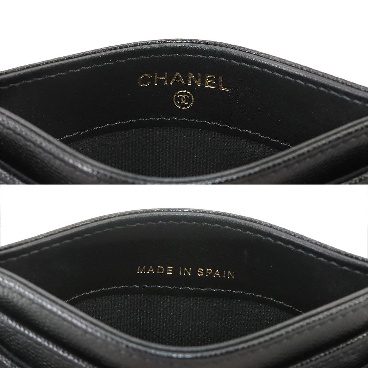 Chanel Quilted Card Case Business Caviar Leather Black Gold — view 7