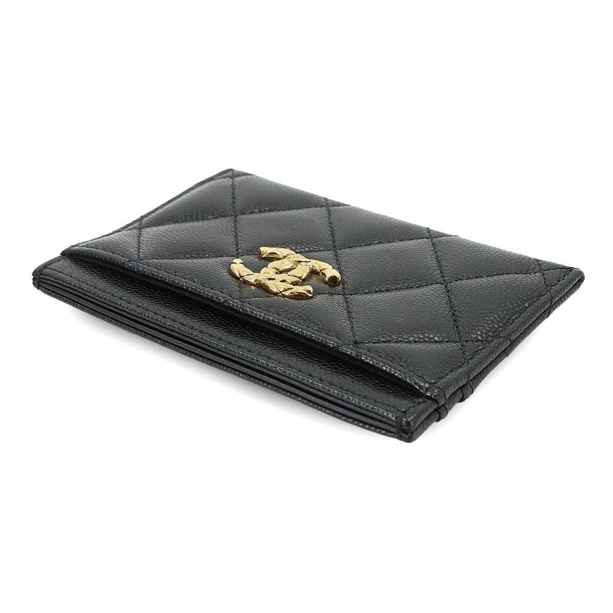 Chanel Quilted Card Case Business Caviar Leather Black Gold — view 5