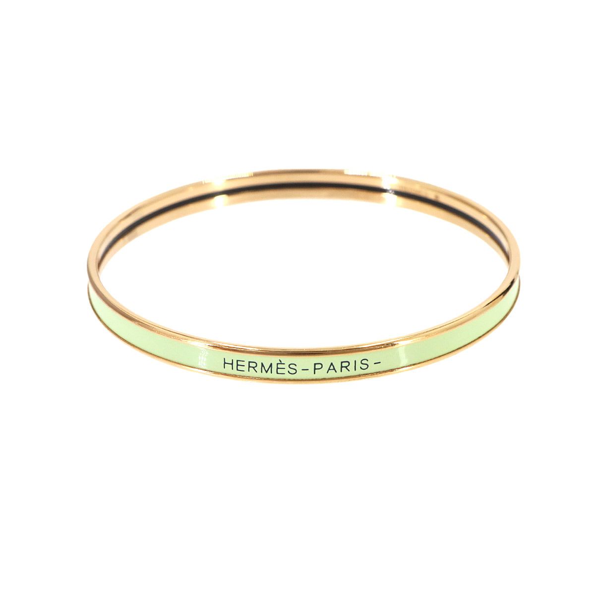 Hermes Uni Enamel Bangle Green Gold Bracelet
