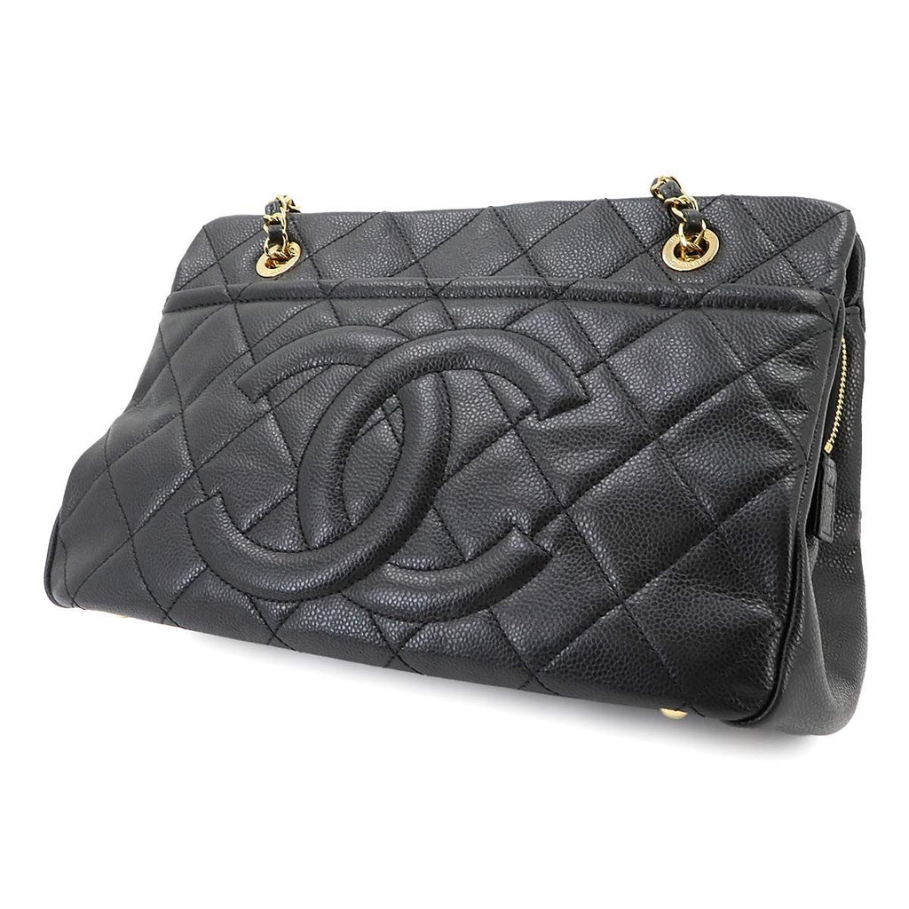 Chanel Quilted Chain Tote Bag Caviar Leather Black — view 8