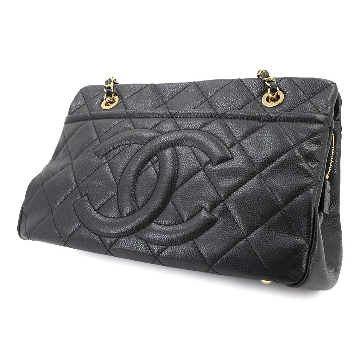 Chanel Quilted Chain Tote Bag Caviar Leather Black — view 8