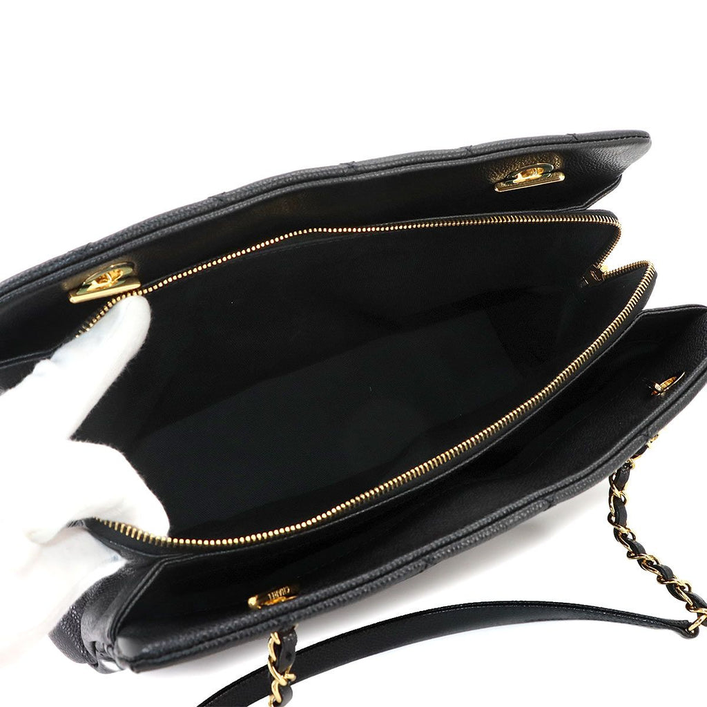 Chanel Quilted Chain Tote Bag Caviar Leather Black — view 6