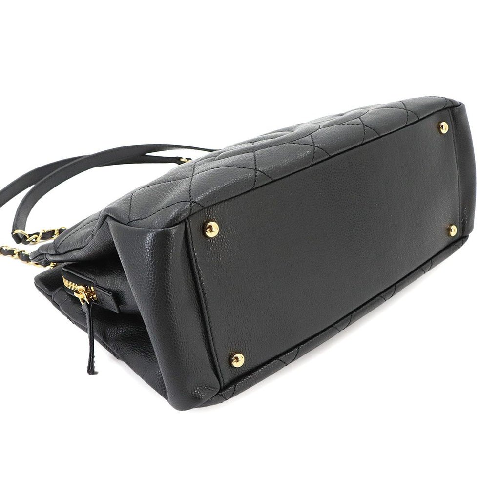 Chanel Quilted Chain Tote Bag Caviar Leather Black — view 4