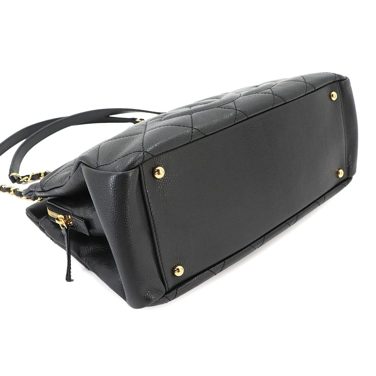 Chanel Quilted Chain Tote Bag Caviar Leather Black — view 4