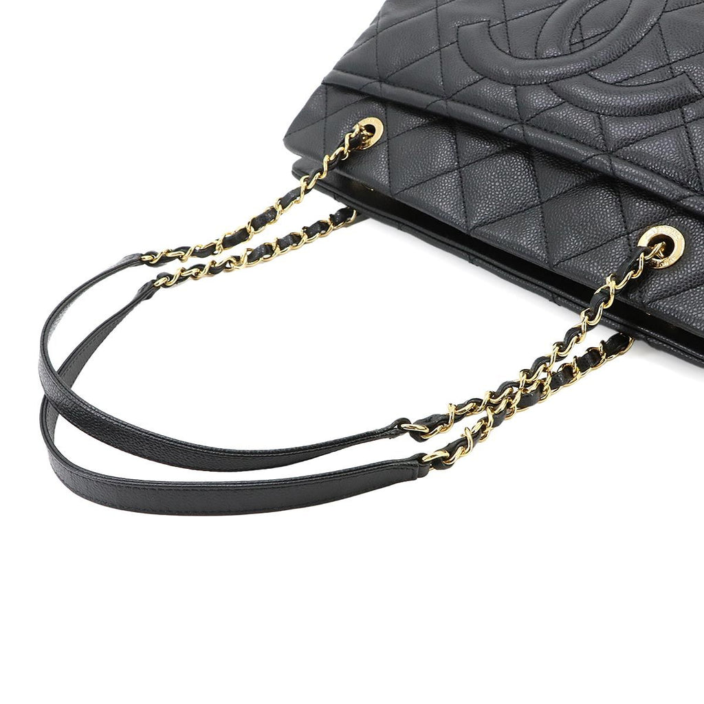 Chanel Quilted Chain Tote Bag Caviar Leather Black — view 5