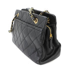 Chanel Quilted Chain Tote Bag Caviar Leather Black — view 3